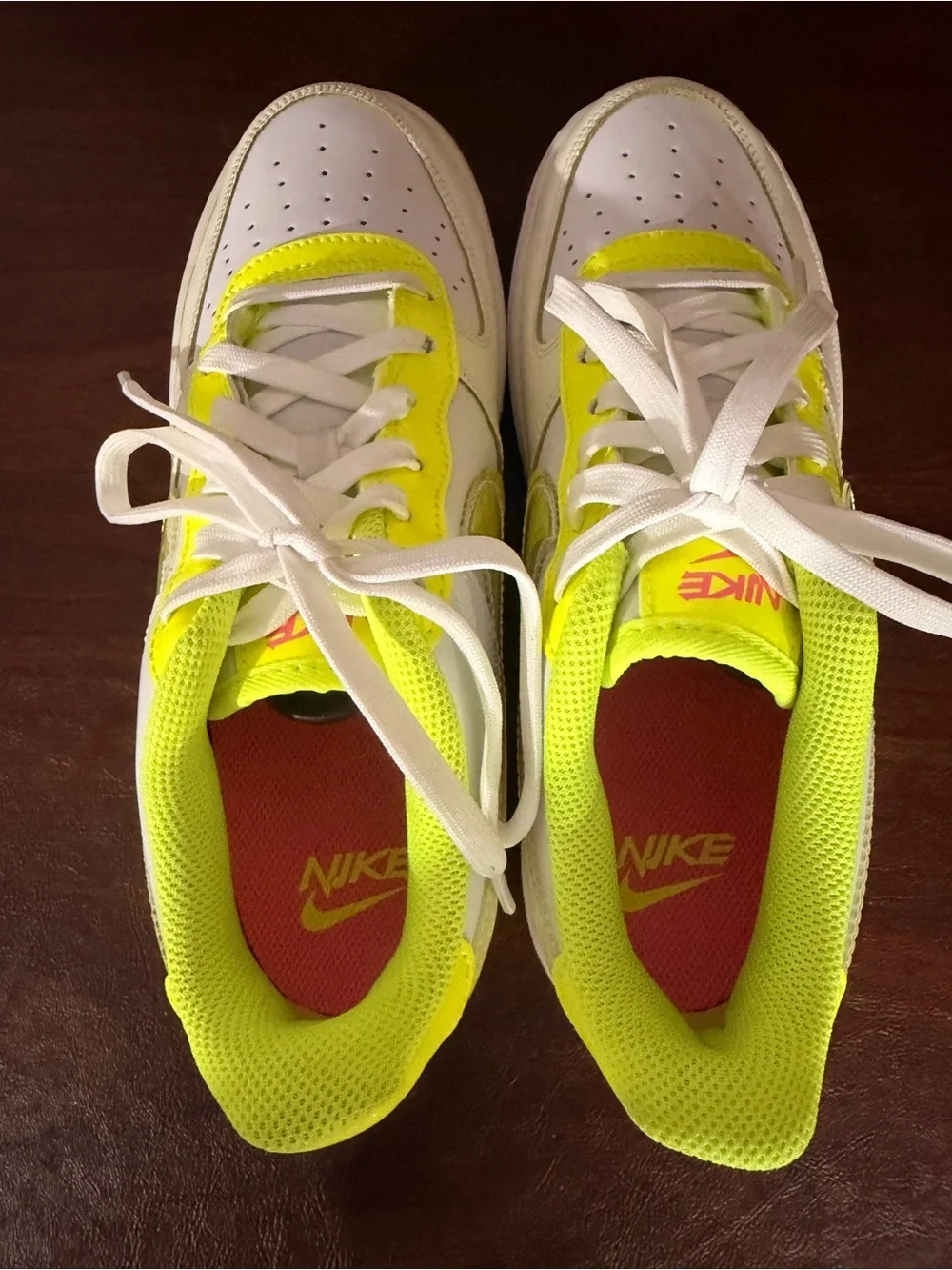 Nike White Low-Top Sneakers with Neon Yellow Accents Youth Size 6.5